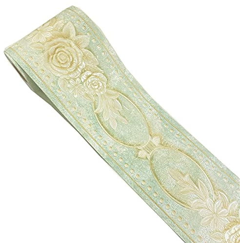10cm x 5m Embossed Tiles Decals Self Adhesive Wallpaper Peel Stick Wall Border for Wall Home Decor Bathroom Kitchen (Light Green)