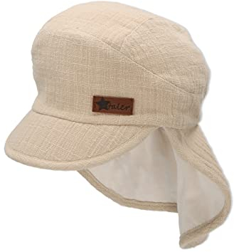Sterntaler Baby Jungen Schirmmütze Baby Schirmmütze mit Nackenschutz Musselini Sonnenhut - Schiebermütze, Baskenmütze - waschbar - beige, 45