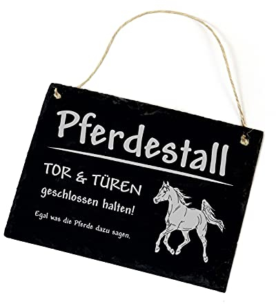 Pferde Schiefertafel Schild graviert - Pferdestall Tor & Türen geschlossen halten - Stalltafel Türschild 22x16cm | Dekolando