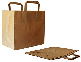 Papiertragetaschen mit Flachhenkel BRAUN - 32 + 22 x 27 cm (10 Stück)