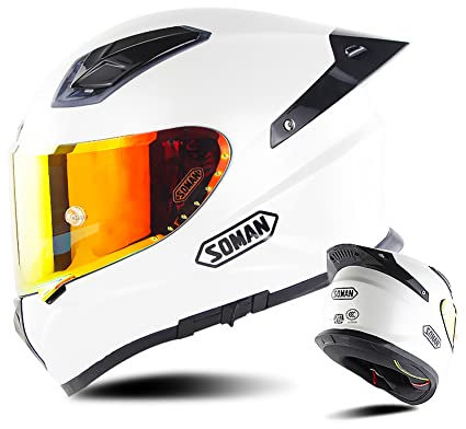 Motorrad-Integralhelm Kohlefaser-Motorradhelme zum Hochklappen Moped Modular Crash Motocross Rennhelm Doppelvisier für Scooter Chopper ATV DOT/ECE-zugelassen (Weiß,L(58-59))