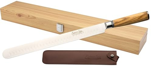 Katana Saya Olive Wood 30cm Ham Slicing Knife, Japanese 67-Layer VG-10 Damascus Stainless Steel, Natural Olive Wood Handle, Kitchen Knife