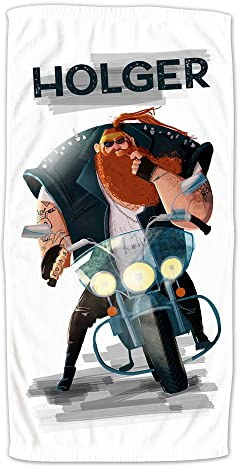 GRAZDesign Badetuch, Duschtuch mit Namen personalisiert, für Kinder und Erwachsene, Zwei Größen (70 x 140 cm, Biker)