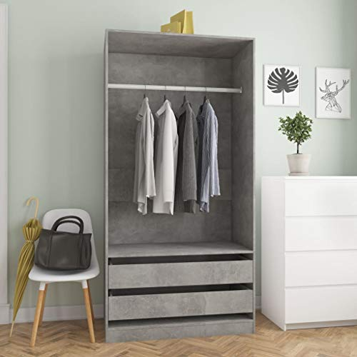 Mehrzweckschrank mit 2 Schubladen, 1 großes Fach mit einer Hängestange, Kleiderschrank Dielenschrank Schlafzimmerschrank für Kleidung, Garderobe Kleiderstange für Schlafzimmer Flur, 100x50x200 cm
