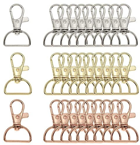 CLDURHGE 30 Stücke Drehbare Schlüsselringe, Metall Drehverschlüsse Federclip, 3 Farben Karabinerhaken mit D-Ring für Schlüsselbänder, DIY- Zubehör, Bastelutensilien und die Geldbörse