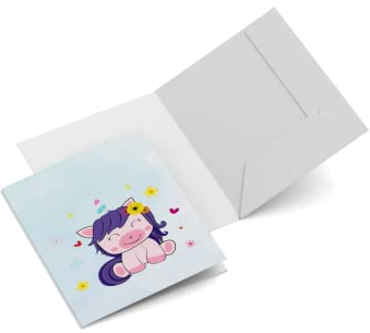 Zeichenmappe | Design Kleines Einhorn | auf Wunsch personalisiert | DIN A4 | 350 g/m² | 5 Stück | Rücken bis 5 mm | Sammelmappe | mit Klappen (Neutral - Ohne Text)