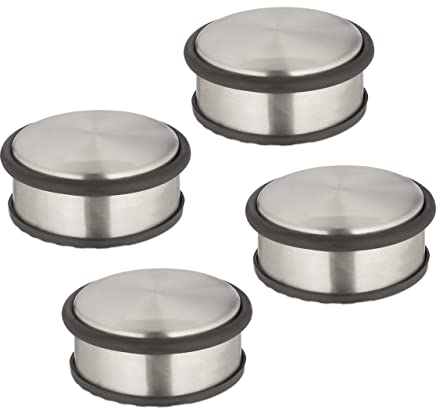 Relaxdays Fermaporta in Acciaio Inox, Set da 4, H x D: 4,5 x 10,5 cm, Blocca Porte Pesante e Antiscivolo, Argento Nero