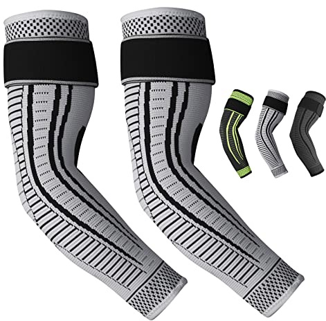 Ruilala Ellenbogenbandage Kompression für Damen Herren Atmungsaktive Ellenbogen Bandagen 2 Stück Rutschfeste Ellenbogenstütze für Tennisarm, Golferarm, Sport, Arthritis, Sehnenentzündung (Grau, M)