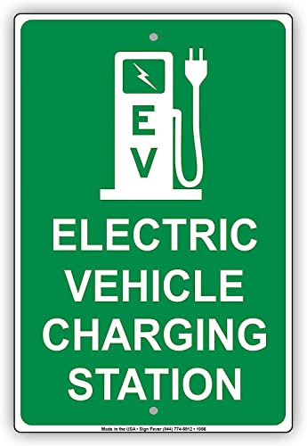Electric Vehicle Charging Station Ev Reserved Spot Notice Metal Poster Wall Art Decor Tin Sign 8X12 Inches