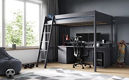 Flair Furnishings Noomi Tera Solid Wood Small Double Continental Gaming High Sleeper - Grey
