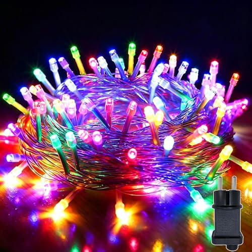 Hopelit Lichterkette Außen, Led Lichterkette Outdoor 10m 100LED Bunt, 8 Modi Lichterkette Innen mit Stecker Speicherfunktion Timer, IP44 Wasserdicht für Hochzeit Party Balkon Garten Deko