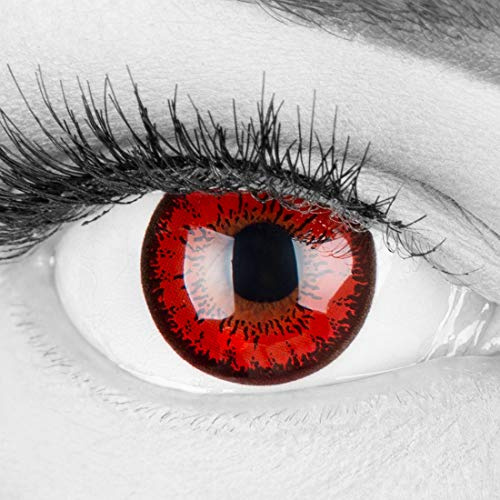 Lentillas de color rojo negro Red Flower 1 par. Cómodas y perfectas para carnaval de Halloween, cosplay de anime, blandas, sin dioptrías + recipiente de lentillas, sin graduación