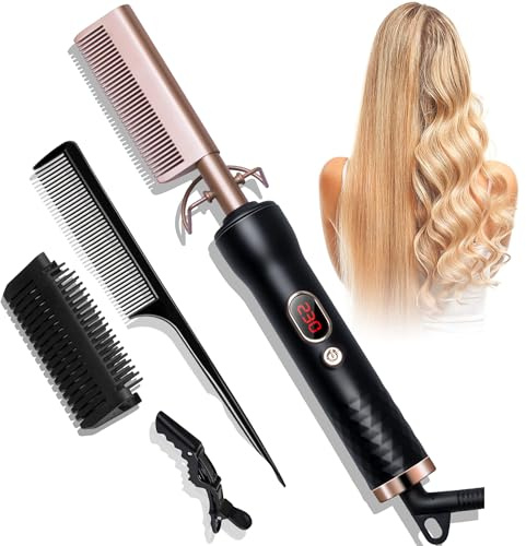 UKLISS Glättbürste, Haarglätter Kamm, Glättkamm, Hot Comb for Wig | Thermal Brush mit LCD 120-230℃, Hair Straightener Comb mit Ionentechnologie, Keramikbeschichtung Glättbürste