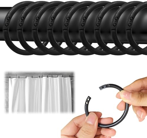 45 anelli per tenda da doccia, ganci in plastica, anelli per tenda da doccia a forma di C, adatti per la maggior parte delle tende da doccia (nero)