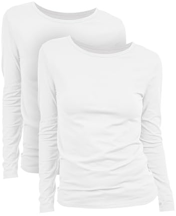 Basic Treasure Confezione da 2 T-Shirt a Maniche Lunghe da Donna, 95% Cotone, Maglia Basic (Bianco, XL)