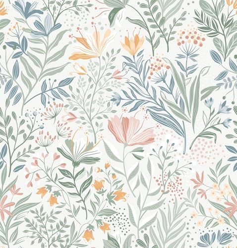Fititem Floral Peel and Stick Wallpaper 17.3inW 393inL Boho Floral Contact Paper Modern Flower Removable Self Adhesive Waterproof Wallpaper for Bathroom Bedroom Fun Wildflower Contact Paper Cabinets