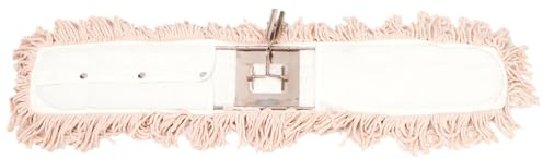 Tradineur - Set di base per mocio con ricambio in cotone e poliestere, struttura in acciaio, pulizia pavimenti, piastrelle, bagno, casa (Bianco e beige - 100 cm)