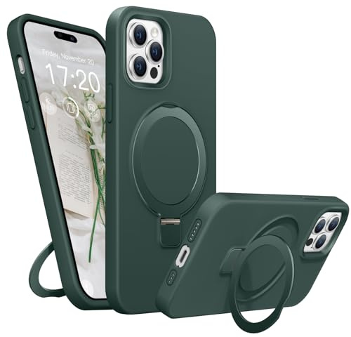 BENTIACC Liquid Silikon handyhülle für iPhone 14 pro hülle, für Mag-Safe mit Unsichtbarem Ständer 4 Schichten stoßfeste Kratzfeste Schutzhülle für iPhone 14 pro (Grün)
