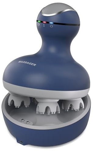 cotsoco Electric Scalp Head Massager, Waterproof Massager with 4 Heads 84 Nodes for Hair Growth and Stress Release Massage Blue