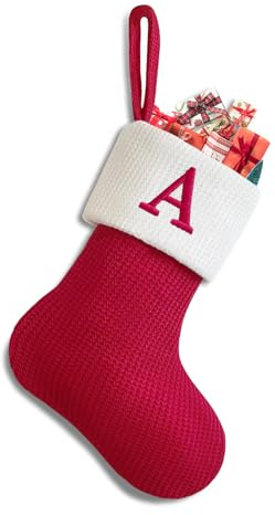 Sleeleece Weihnachtsstrumpf Personalisiert Nikolausstrumpf 22 cm,Christmas Stockings,Nikolausstiefel zum Befüllen Weihnachtsstrumpf Geschenkbeutel Weihnachtsbaum Anhänger Weihnachtsdeko Weiß & Rot A