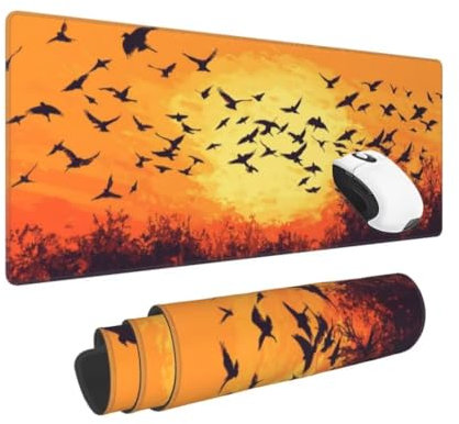 Gaming Mauspad XXL Vogel Großes Mousepad 600 * 300mm rutschfeste Schreibtischunterlage Sonnenuntergang Mouse Pad mit Vernähte Kanten Verbessert Mauspad Groß Geschwindigkeit und Präzision für Gaming