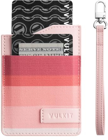 VULKIT Petit portefeuille pour femme, porte-cartes de crédit en cuir RFID pour homme, mini sac à main fin avec dragonne porte-clés, rose, Minimaliste