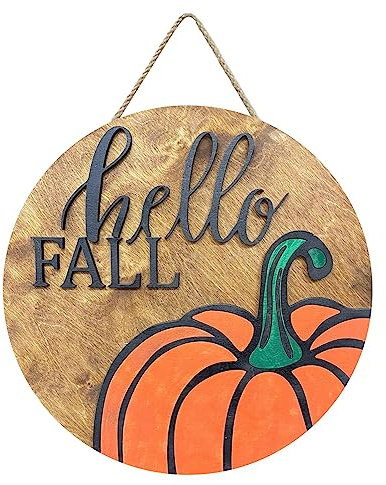 Herbst Willkommensschild für Haustür Hello Fall Kränze Türschild Holz zum Aufhängen Leopard Kürbis Outdoor Türkranz für Zuhause Bauernhaus Thanksgiving Türdekoration (Hallo Fall-Gelb, Einheitsgröße)