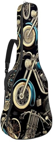 Bassgitarrentasche mit Cartoon-Motorrad 57, Akustikgitarrentasche 101,6 cm (40 Zoll) E-Gitarrenkoffer, wasserdichte Oxford-E-Gitarre, Gigbag für akustische Konzertgitarre, Ukulele, Cartoon-Motorrad,