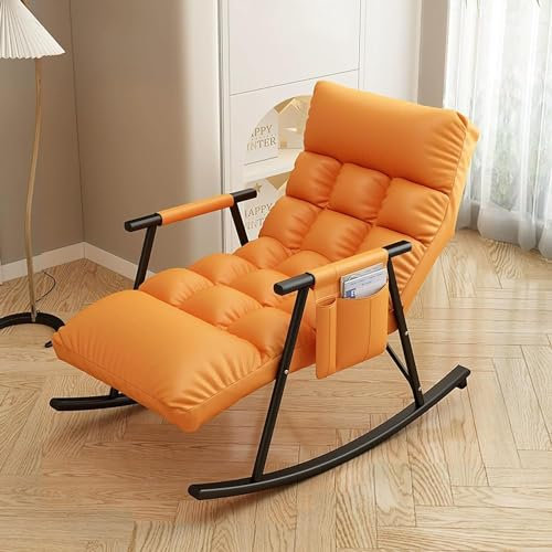 SZITW Freizeit-Schaukelstuhl- und Fußhocker-Set, moderner Schlafzimmer-Schaukelstuhl mit Kissen, Bequeme Wohnzimmer-Sofa-Liege, Garten-Loungesessel mit Armlehnen, atmungsaktiver Camping-Schaukelst