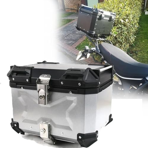 Top-case Motorrad 45 L 55 L 65 L Top-case Für Roller Wasserdicht Top-case Für 2 Helm Top-case Roller Koffer Mit Sicherheitsschloss Motorradkoffer Top-case Für Roller(Silver,45L)