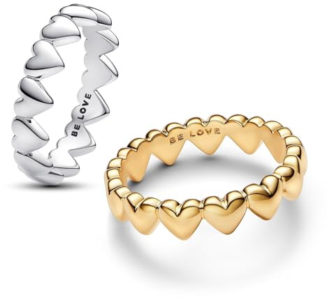 PANDORA Damen Ring-Set Herzensreihe Zweifarbig 68618 | liebevoller Herz-Schmuck für Frauen, Romantische Geschenkidee