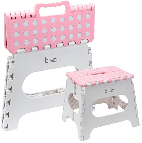 BISOO Sgabello Pedana per Bambini per Adattatore WC Riduttore WC - Sgabello Pieghevole - Sedile per la Toilette o Il Bagno - Carino - Fino a 150kg (Rosa/L’altezza 27 cm)