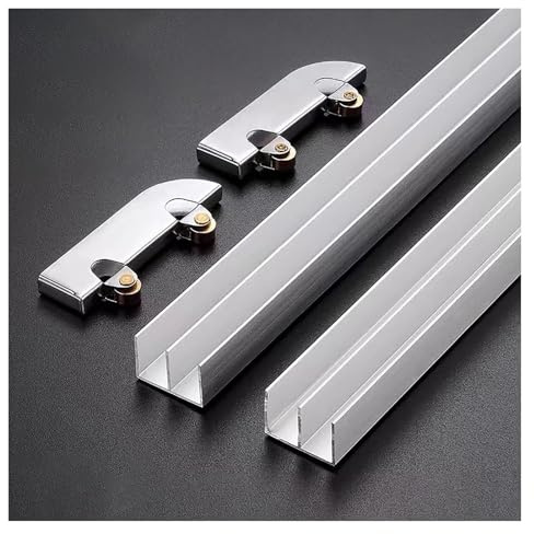 Generic Thickened 5mm Glass Sliding Door Double Track Display Cabinet Slide, Aluminum Alloy Track Wheel Accessories (170cm/67in)