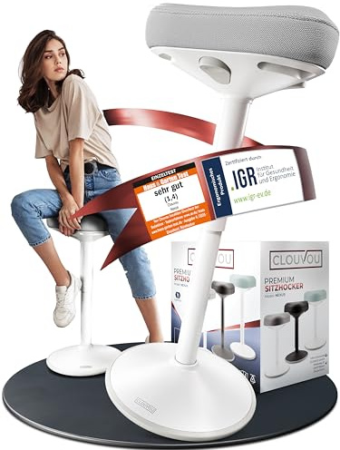 CLOUVOU Nexus Bürohocker ergonomisch [ORIGINAL] Stehhocker höhenverstellbar von 57cm bis 82cm - Ergonomischer Hocker Büro - Wackelhocker zur Stärkung des Rückens - Ergonomische Stehhilfe Büro