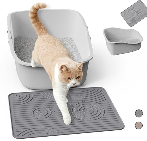Wingcases Cat Litter Mat, 40x30cm Silicone Litter Trapping Mat, Non-Slip, Easy to Clean, Waterproof Urine Resistant Material, Soft on Kitty Paws (Grey)