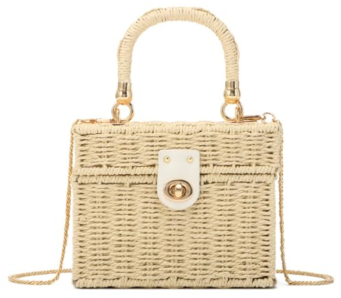 LHHMZ Fourre-tout carré en rotin tissé à la main pour femmes, Sac en paille, Sac de plage d'été pour dames, Sac à bandoulière en osier