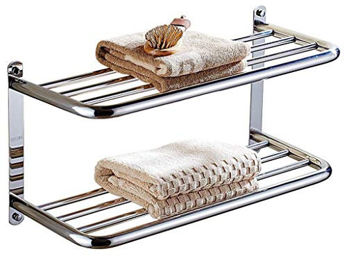 Handdukshylla handduksställ bad 304 rostfritt stål dubbel handdukshyllor hållare 77 cm handduksrad väggmonterad handdukstång hotellskena hylla förvaringshållare för badrum kök (37 cm)