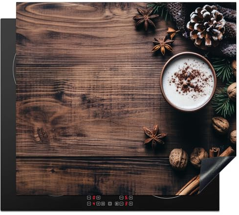 KitchenYeah© Protection Pour Plaque Induction Plaque de Deco Cuisine | 60x52 cm - Protégé Cache De Cuisson Vitroceramique Bois - Rustique - Chaud - Nature