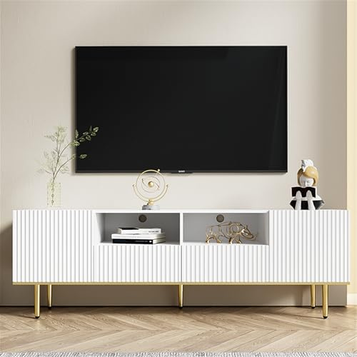 WASAGA Moderner TV-Schrank mit Streifen TV-Möbel mit Goldenen Füßen und Goldenem Rand
