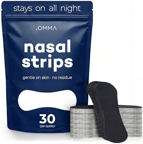 OMMA Breathing Nasal Strips for Snoring and Sleeping (30 Count) - Nose Strips for Breathing to Reduce Snoring and Improve Sleep - Skin Safe Extra Strength Respiratory Aid Nose Tape to Improve Airflow