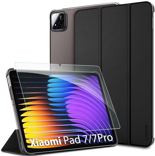 CACOE Funda Compatible con Xiaomi Mi Pad 7/7 Pro (11.2 Pulgadas), Modelo 2025,con Pellicola Protettiva Vetro Temperato, Negro