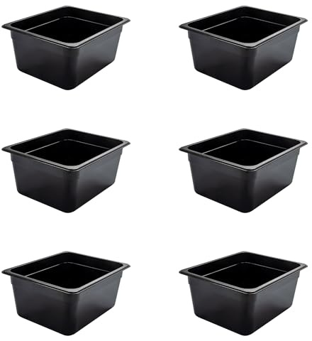 AcMax 6 Stück GN 1/2 Gastronormbehälter GN-Behälter 9,5 Liter Tiefe 150mm Kunststoff schwarz