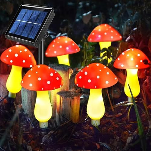 Mihauuke 6 Pack Solar Mushroom Lights Outdoor Garden,Stake Lights,Easter Pathway Fence Christmas Halloween Decorations