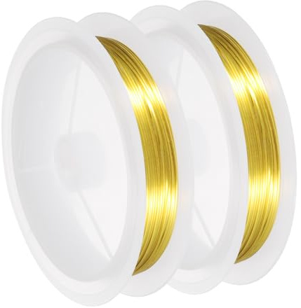 QUARKZMAN 2PCS Alambre De Cobre Calibre 22 (0.6MM) Para Hacer Joyería Resistente A La Descoloración Para Suministros De Manualidades De Joyería, Dorado, 4.5M