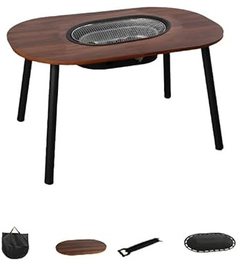 PQPQLI Tabletop Charcoal Grill, Portable Charcoal BBQ with Foldable Desktop, Detachable Legs and Adjustable Footrests, for Picnic Camping,Backyard Cooking