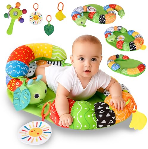 Charmofun Tummy Time Bebe, 3 en 1 Alfombra de Juegos Bebe, Juguetes Bebes 0-3 Meses con Sonajas, Mordedor para Bebé 0 3 6 Meses