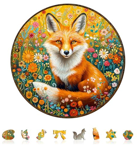 KAAYEE Holzpuzzle Erwachsene, Fantasiegarten Wächter-Fuchs Holz Puzzle Erwachsene, Unregelmäßige Einzigartige Puzzle, Einzigartige TierföRmige Holzpuzzles, mit Geschenkbox aus Holz