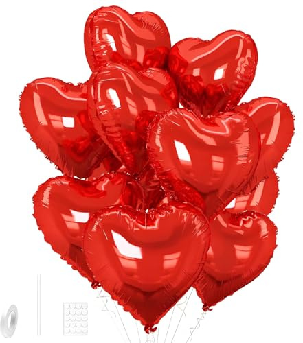 Maykafay Herz Folienballons, 12 Stück 18 Zoll Herzluftballons Rot, Herz Luftballon Helium, Luftballons Hochzeit, Luftballons Geburtstag, Herzluftballons Hochzeit Romantisch Valentinstag Deko