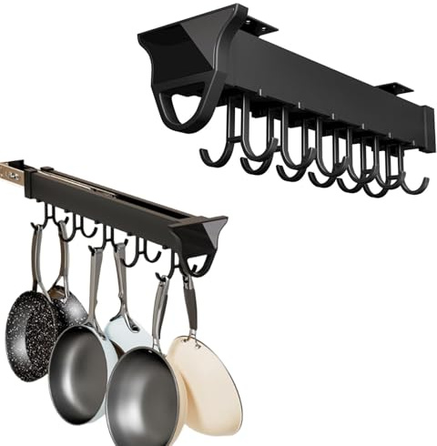 Soporte Extraíble Para Escobas Y Trapeadores, Organización Y Almacenamiento De Lavandería, Organizador De Almacenamiento Extraíble Para Armario, Ganchos Para Organizar El Garaje(16.17in-14 hook)