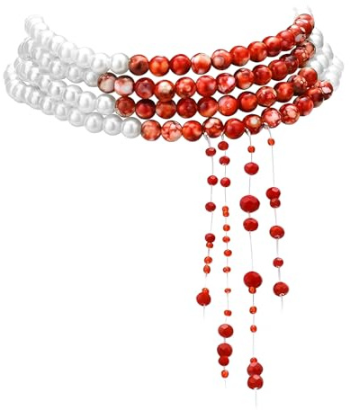 WEINIBAO Perlenkette Blut, Halloween Kostüm Zubehör Damen mit Blutige Perlenkette, Verstellbarer Blut Kette Halloween für Damen Mädchen, Blut Halskette für Halloweens Karneval Fasching Maskerade (C)